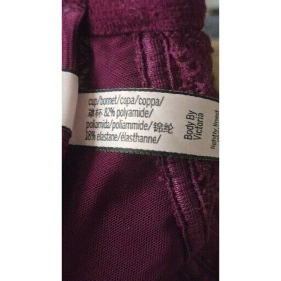 Victoria's Secret Body By Victoria Lightly Lined Plunge wine Lace wireless 32DD - Picture 6 of 7